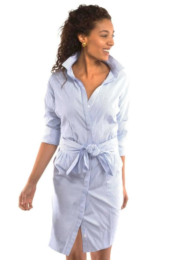 Wash & Wear Breezy Blouson Dress - Stripe Blues-Dress-Gretchen Scott LLC-XXS-Blues-Urbanheer