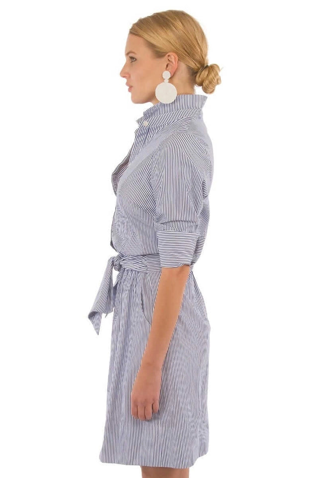 Wash & Wear Breezy Blouson Dress - Stripe Navy/White-Dress-Gretchen Scott LLC-XS-Navy/White-Urbanheer