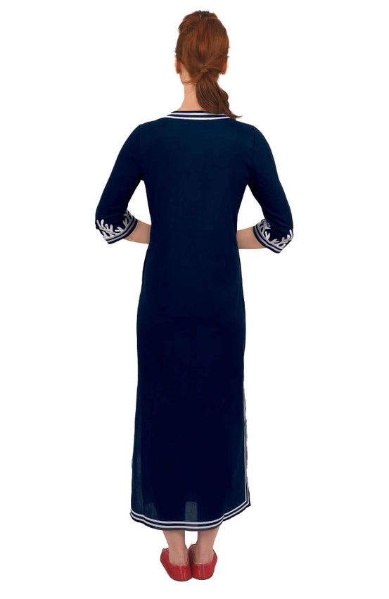 Wash / Wear Embroidered Caftan - the Reef Navy/White-Caftan-Gretchen Scott LLC-XS-Navy/White-Urbanheer