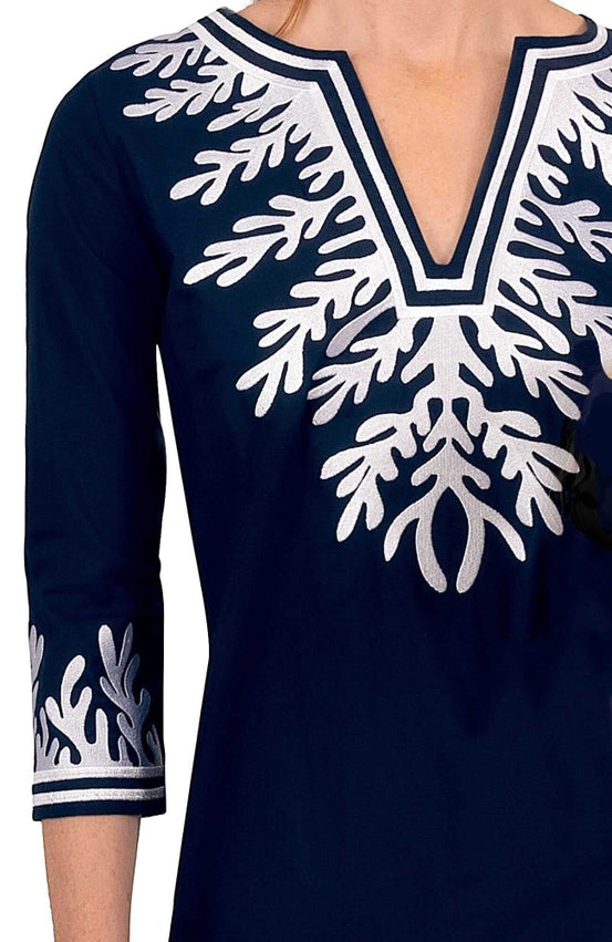 Wash / Wear Embroidered Caftan - the Reef Navy/White-Caftan-Gretchen Scott LLC-XS-Navy/White-Urbanheer