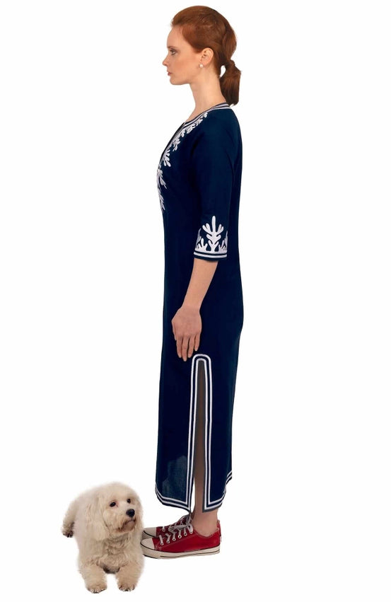Wash / Wear Embroidered Caftan - the Reef Navy/White-Caftan-Gretchen Scott LLC-XS-Navy/White-Urbanheer