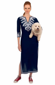 Wash / Wear Embroidered Caftan - the Reef Navy/White-Caftan-Gretchen Scott LLC-XS-Navy/White-Urbanheer