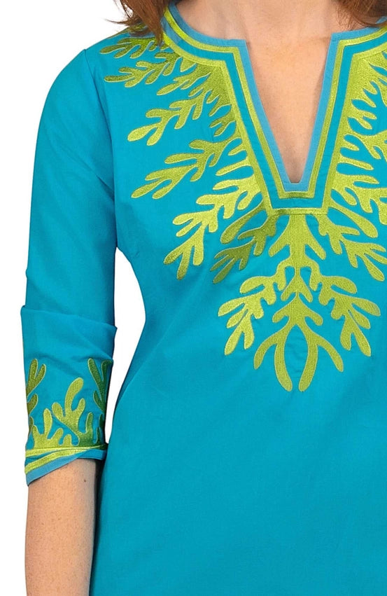Wash / Wear Embroidered Caftan - the Reef Turq/Lime-Caftan-Gretchen Scott LLC-XXS-Turq/Lime-Urbanheer