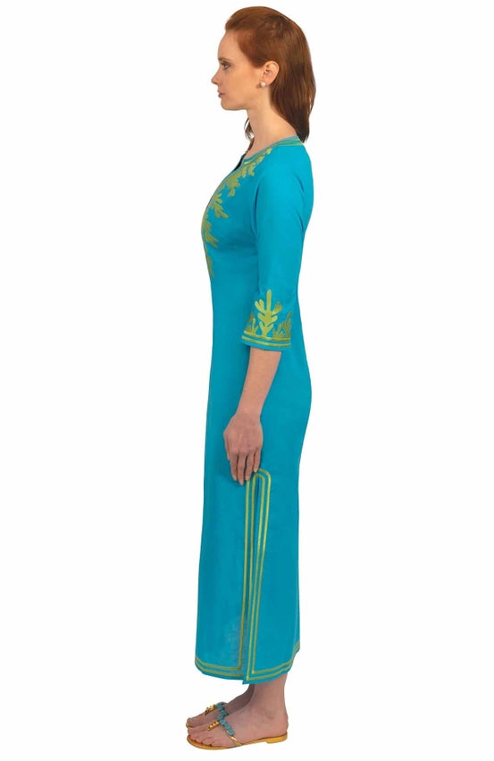 Wash / Wear Embroidered Caftan - the Reef Turq/Lime-Caftan-Gretchen Scott LLC-XXS-Turq/Lime-Urbanheer