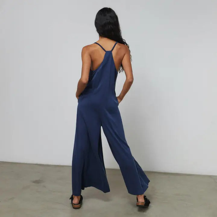 Washable Silk Elastic Strap Jumpsuit Deep Blue-Jumpsuit-LUNYA-L-Deep Blue-Urbanheer