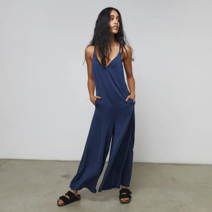 Washable Silk Elastic Strap Jumpsuit Deep Blue-Jumpsuit-LUNYA-L-Deep Blue-Urbanheer