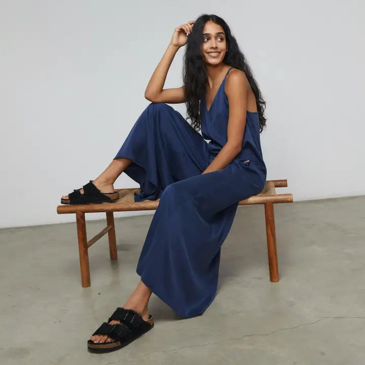 Washable Silk Elastic Strap Jumpsuit Deep Blue-Jumpsuit-LUNYA-L-Deep Blue-Urbanheer