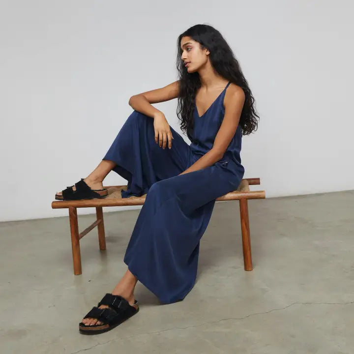 Washable Silk Elastic Strap Jumpsuit Deep Blue-Jumpsuit-LUNYA-L-Deep Blue-Urbanheer