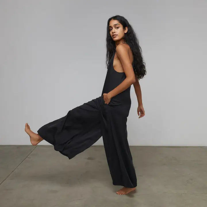 Washable Silk Elastic Strap Jumpsuit Immersed Black-Jumpsuit-LUNYA-XS-Immersed Black-Urbanheer