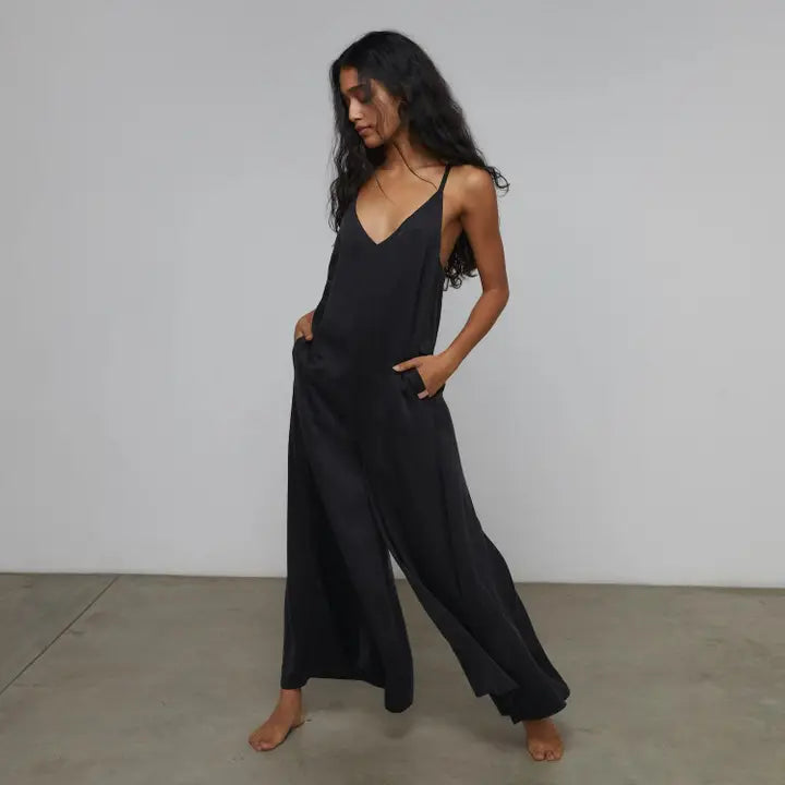 Washable Silk Elastic Strap Jumpsuit Immersed Black-Jumpsuit-LUNYA-XS-Immersed Black-Urbanheer