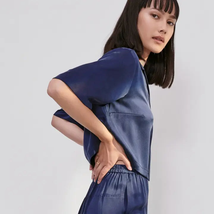 Washable Silk High Rise Pant Set Deep Blue-Set-LUNYA-S-Deep Blue-Urbanheer