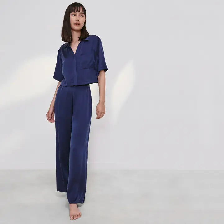 Washable Silk High Rise Pant Set Deep Blue-Set-LUNYA-S-Deep Blue-Urbanheer