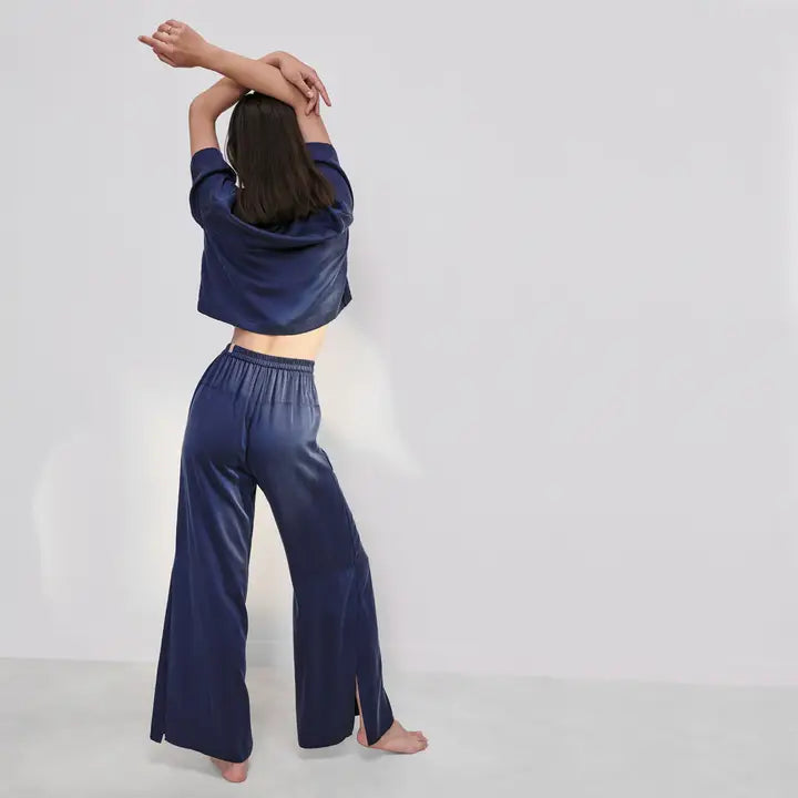 Washable Silk High Rise Pant Set Deep Blue-Set-LUNYA-S-Deep Blue-Urbanheer