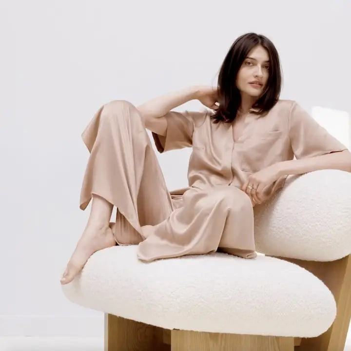 Washable Silk High Rise Pant Set Otium Tan-Set-LUNYA-L-Otium Tan-Urbanheer