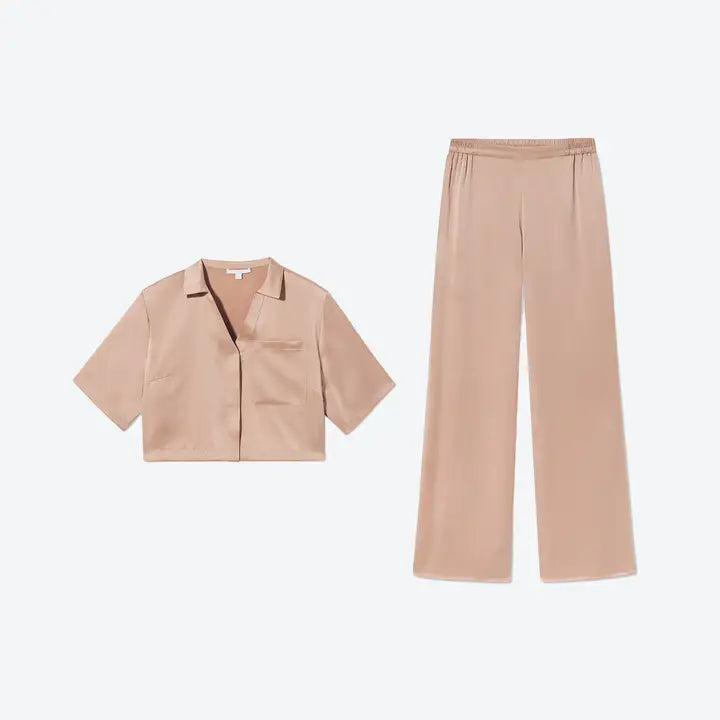 Washable Silk High Rise Pant Set Otium Tan-Set-LUNYA-L-Otium Tan-Urbanheer