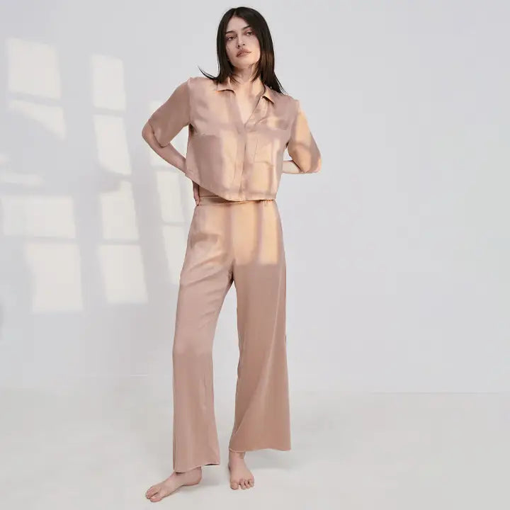 Washable Silk High Rise Pant Set Otium Tan-Set-LUNYA-L-Otium Tan-Urbanheer