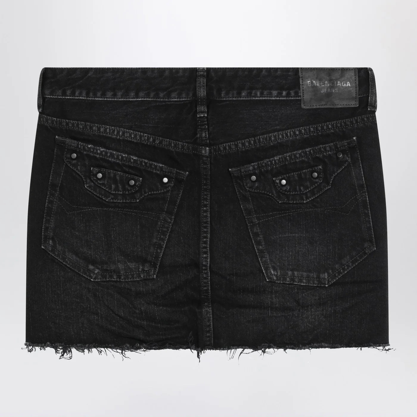 Washed Black Cotton Denim Mini Skirt