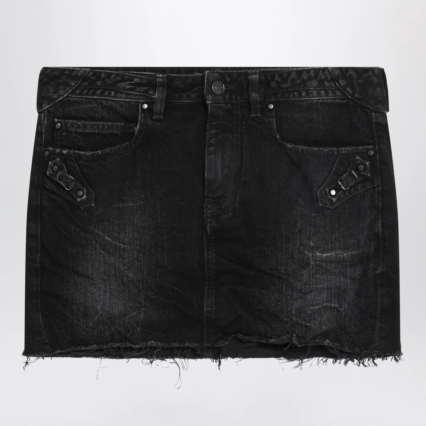 Washed Black Cotton Denim Mini Skirt