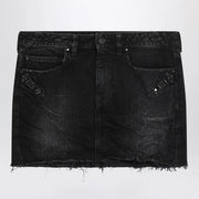 Washed Black Cotton Denim Mini Skirt