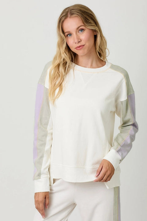 Washed Color Block Terry Top-Top-Mystree-S-Washed Ivory-Urbanheer