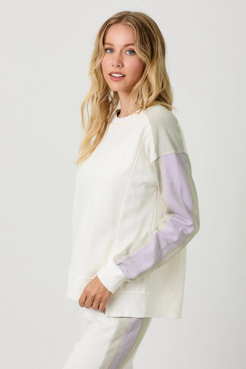 Washed Color Block Terry Top-Top-Mystree-S-Washed Ivory-Urbanheer