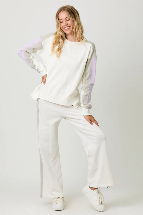 Washed Color Block Terry Top-Top-Mystree-S-Washed Ivory-Urbanheer