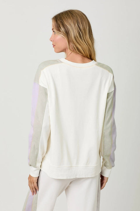 Washed Color Block Terry Top-Top-Mystree-S-Washed Ivory-Urbanheer