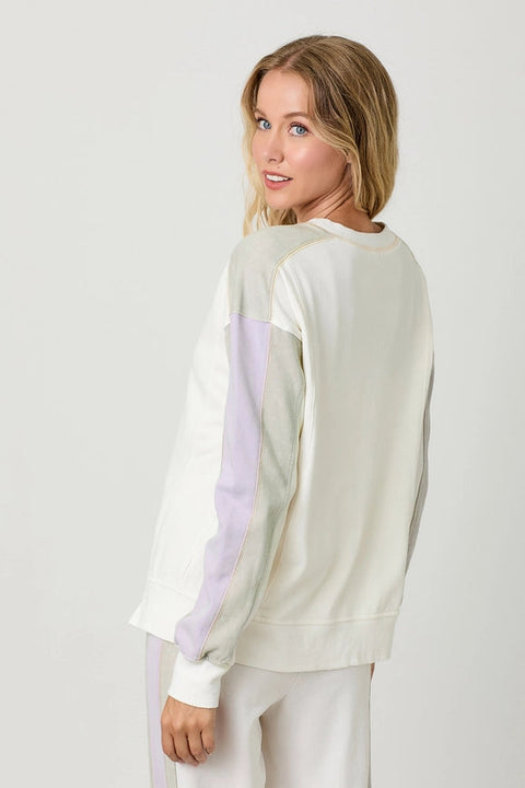 Washed Color Block Terry Top-Top-Mystree-S-Washed Ivory-Urbanheer