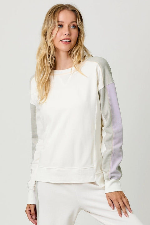 Washed Color Block Terry Top-Top-Mystree-S-Washed Ivory-Urbanheer