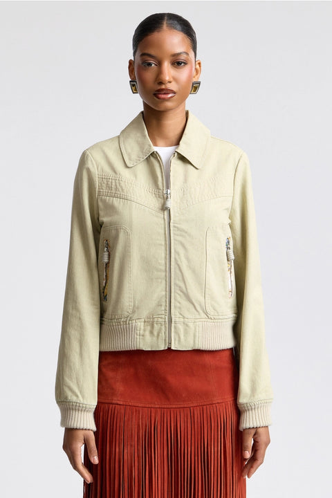 Washed Cotton Zip Front Bomber Jacket