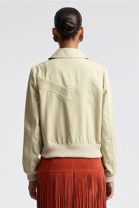 Washed Cotton Zip Front Bomber Jacket