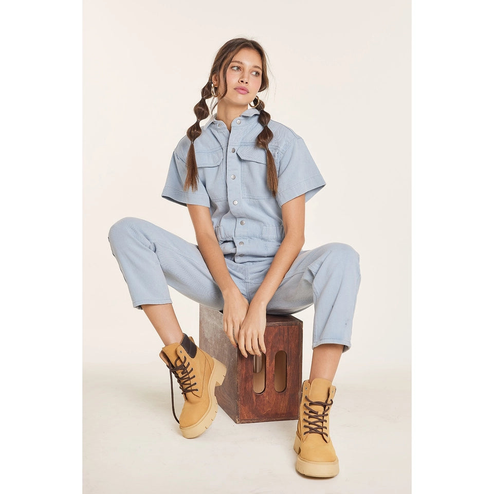 Washed Denim Jumpsuit with Contrast Stitch Details WASHED BLUE-Jumpsuit-idem ditto-S-WASHED BLUE-Urbanheer