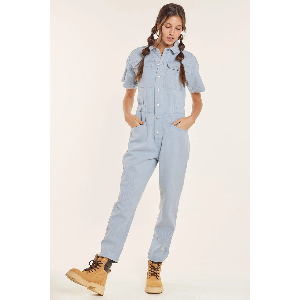 Washed Denim Jumpsuit with Contrast Stitch Details WASHED BLUE-Jumpsuit-idem ditto-S-WASHED BLUE-Urbanheer