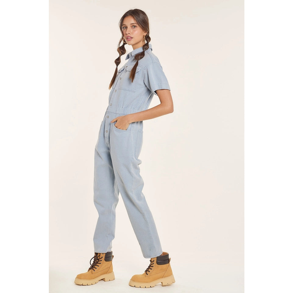 Washed Denim Jumpsuit with Contrast Stitch Details WASHED BLUE-Jumpsuit-idem ditto-S-WASHED BLUE-Urbanheer