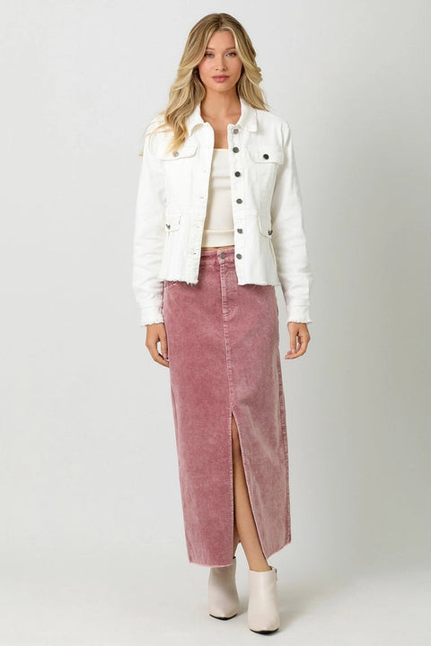 Washed Denim Peplum Jacket-Jacket-Mystree-S-Ivory-Urbanheer