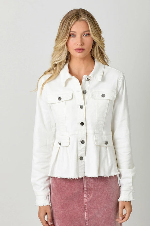 Washed Denim Peplum Jacket-Jacket-Mystree-S-Ivory-Urbanheer