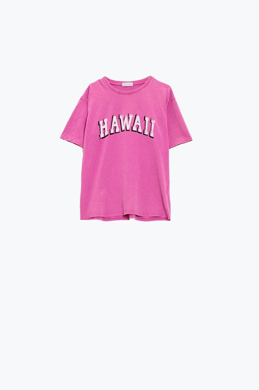 Washed Effect Hawaii T-Shirt in Fuchsia-T-Shirt-Q2-One Size-Fuchsia-Urbanheer