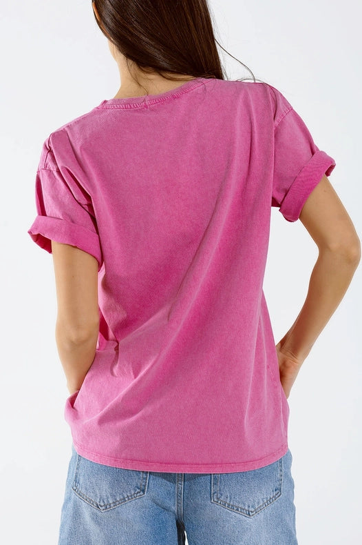 Washed Effect Hawaii T-Shirt in Fuchsia-T-Shirt-Q2-One Size-Fuchsia-Urbanheer