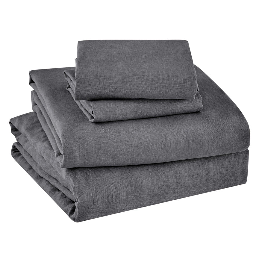 Washed Linen Sheet Set Charcoal-Set-Levtex Home-Twin-Charcoal-Urbanheer