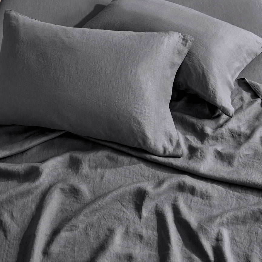 Washed Linen Sheet Set Charcoal-Set-Levtex Home-Twin-Charcoal-Urbanheer