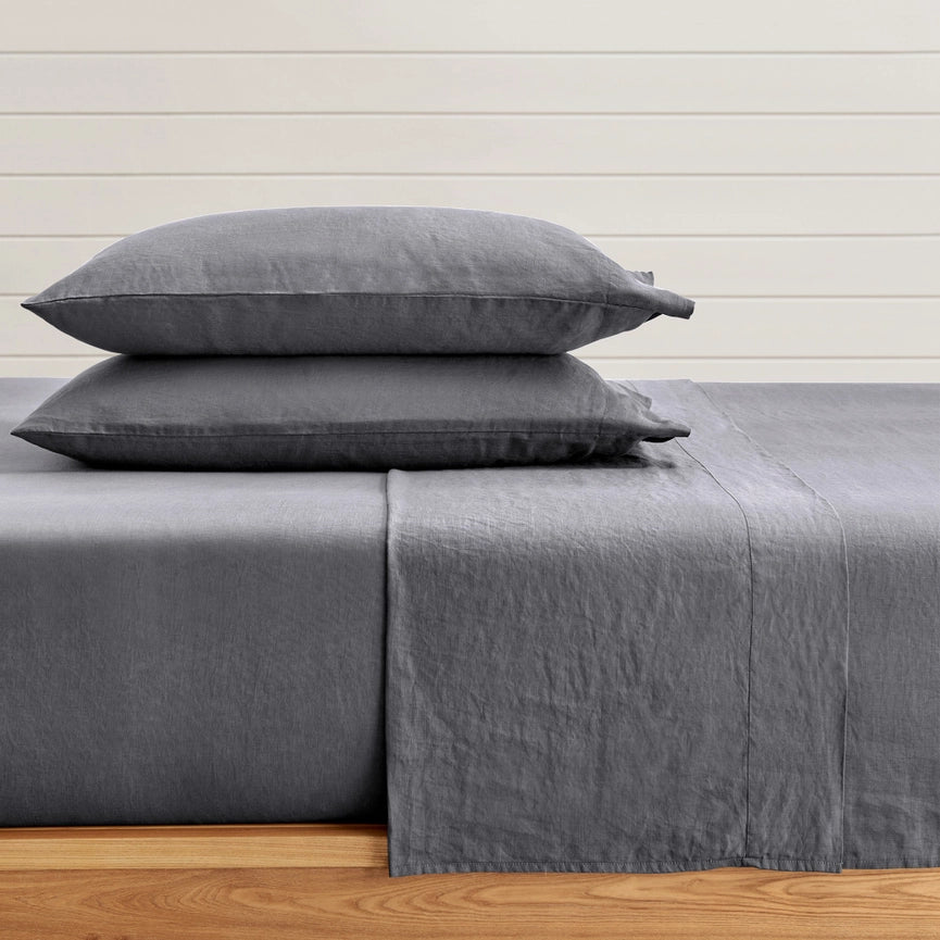 Washed Linen Sheet Set Charcoal-Set-Levtex Home-Twin-Charcoal-Urbanheer
