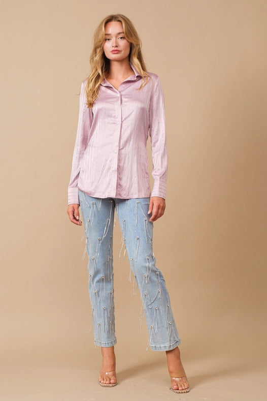 Washed Rhinestone Studded Dangle Fringe Mid Jeans-Jeans-Blue B-S-LIGHT WASH-Urbanheer