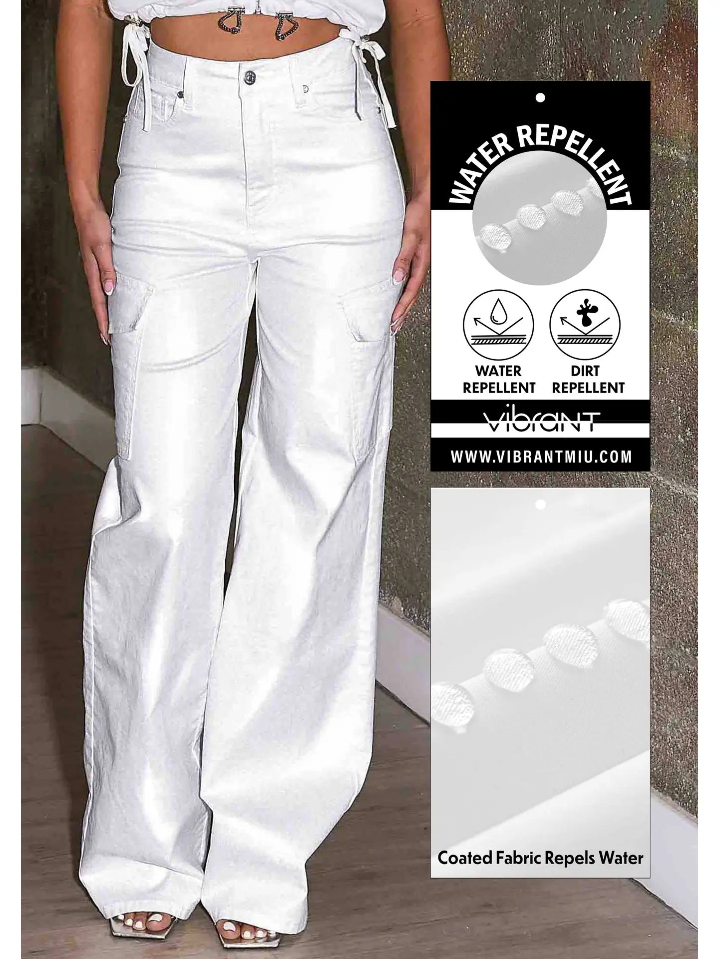 Water Repellent Coated Cargo Wide Leg Pants
