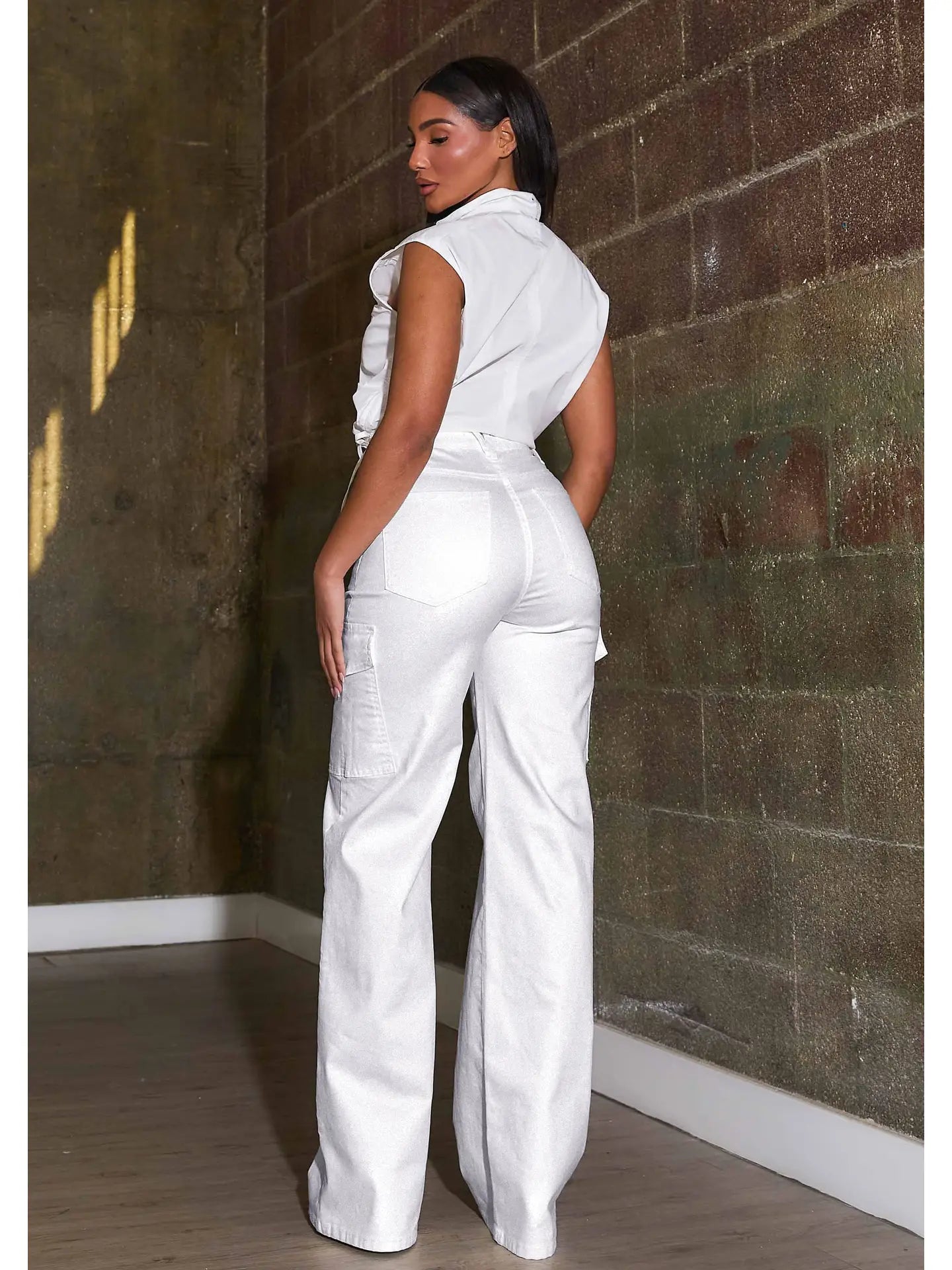 Water Repellent Coated Cargo Wide Leg Pants