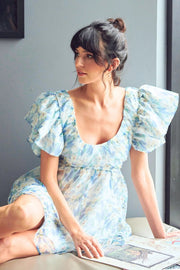 Watercolor Floral Organza Bow Tie Mini DRESS-Dress-Fore Collection-S-BLUE MULTI-Urbanheer