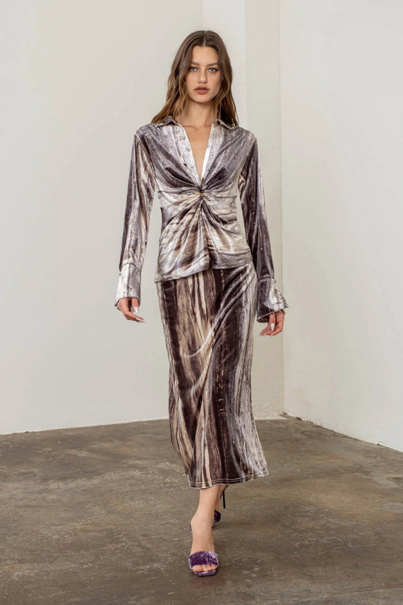 Watercolor Print Shirred Top-Top-Moon River-XS-GREY MULTI-Urbanheer