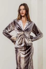 Watercolor Print Shirred Top-Top-Moon River-XS-GREY MULTI-Urbanheer