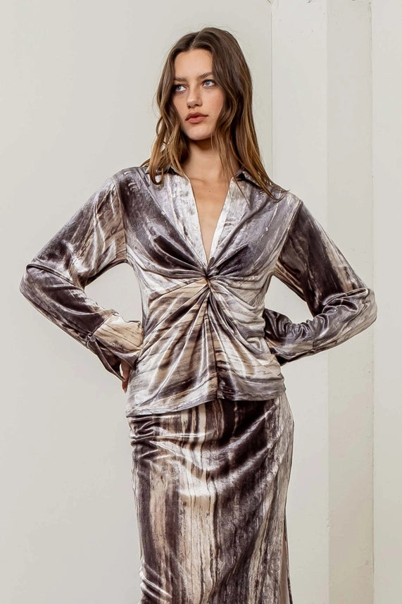 Watercolor Print Shirred Top-Top-Moon River-XS-GREY MULTI-Urbanheer