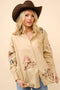 Western Cowgirl Motif Button Up Linen Shirt Blouse CAMEL-Blouse-Blue B-S-CAMEL-Urbanheer
