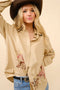 Western Cowgirl Motif Button Up Linen Shirt Blouse CAMEL-Blouse-Blue B-S-CAMEL-Urbanheer